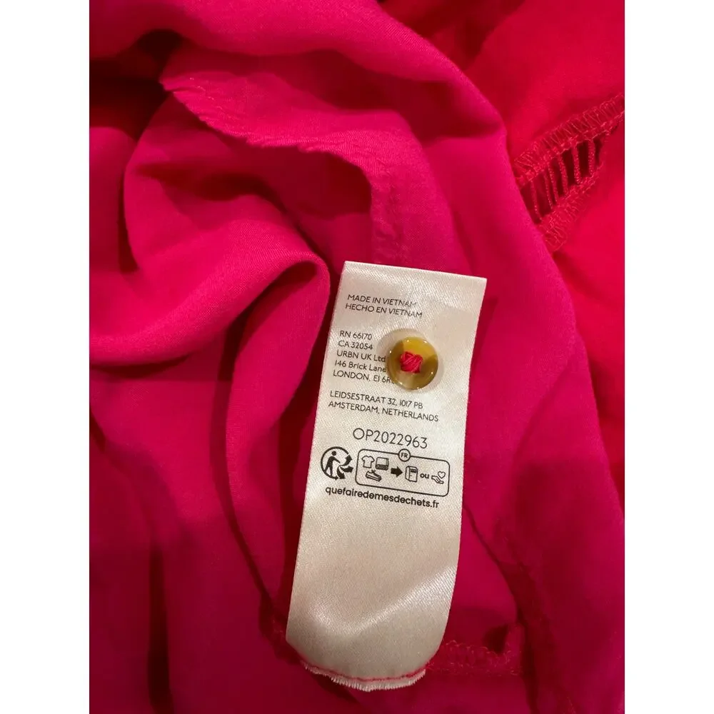 Anthropologie Maeve Bettina Tiered Mini Shirt Dress Linen 1X Hot Pink Raspberry - Picture 6 of 16